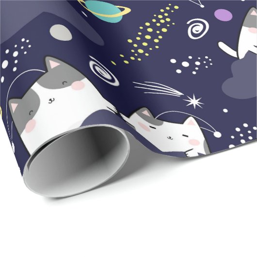 Papier Cadeau Papier d'enveloppement de chats en galaxie - Chats (Coin rond)