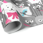 Papier Cadeau Papier d'enveloppement de chats mignons (Coin rond)