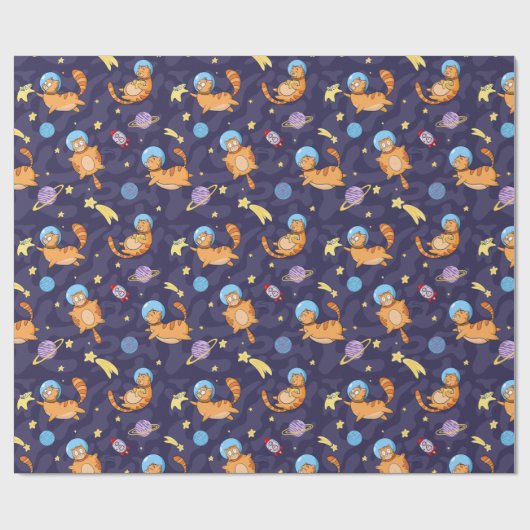 Papier Cadeau Papier d'enveloppement de chats spatiaux (Plat)