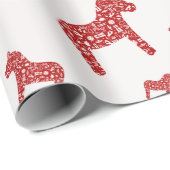 Papier Cadeau Papier d'enveloppement de chevaux de Dala rouge (Coin rond)