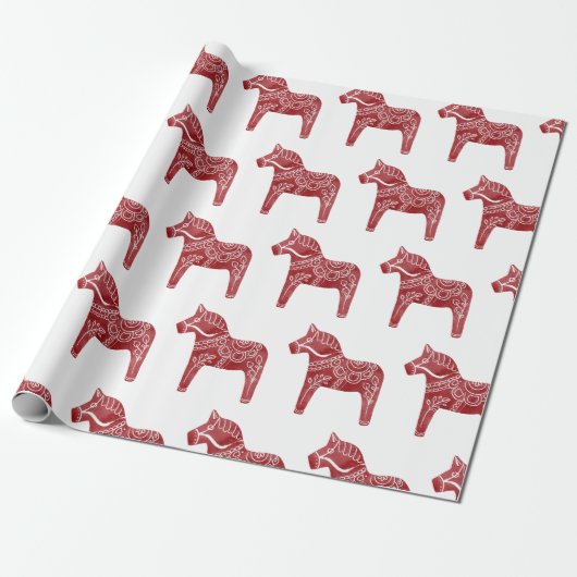 Papier Cadeau Papier d'enveloppement de chevaux de Dala rouge (Déroulé)