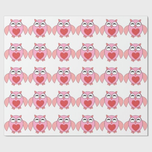 Papier Cadeau Papier d'enveloppement de Chouette Coeur Rose Love (Plat)