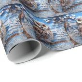 Papier Cadeau Papier d'enveloppement de chouette d'hiver (Coin rond)