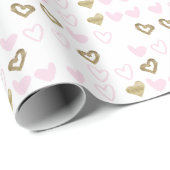 Papier Cadeau Papier d'enveloppement de coeur rose et or (Coin rond)