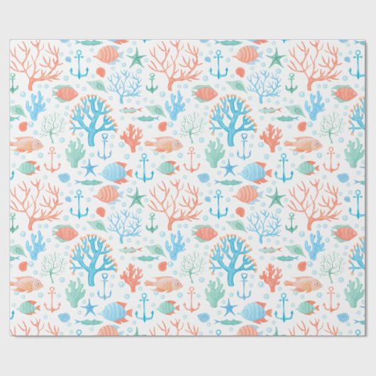 Papier Cadeau Papier d'enveloppement de corail d'aquarelle (Plat)