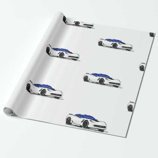 Papier Cadeau Papier d'enveloppement de corvette C7 blanc (Déroulé)