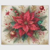 Papier Cadeau Papier d'enveloppement de fleurs rouge de Noël (Plat)