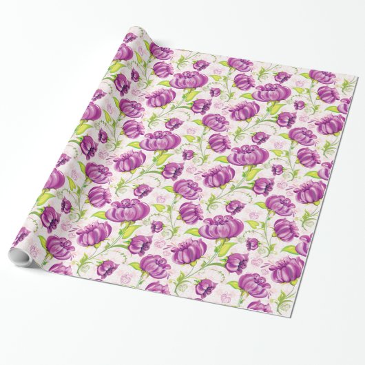 Papier Cadeau Papier d'enveloppement de fleurs violettes, 30 po (Déroulé)