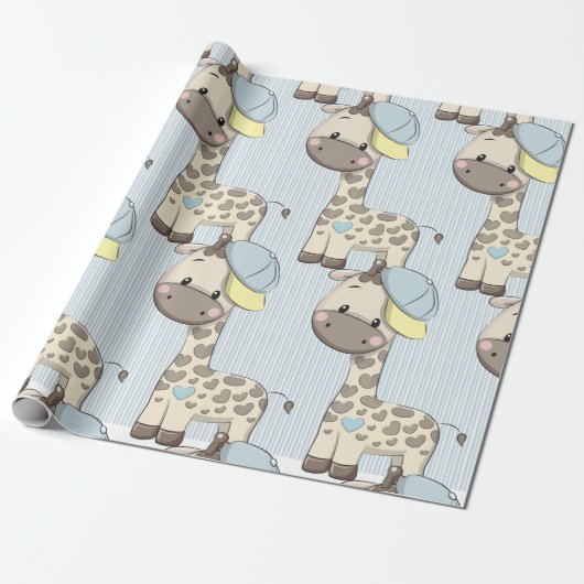 Papier Cadeau Papier d'enveloppement de Giraffe pour bébé en des (Déroulé)