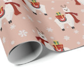 Papier Cadeau Papier d'enveloppement de lamas de Noël (Coin rond)