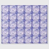 Papier Cadeau Papier d'enveloppement de lapin de Noël bleu et bl (Plat)