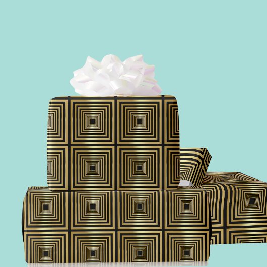 Papier Cadeau Papier d'enveloppement de luxe géométrique noir or