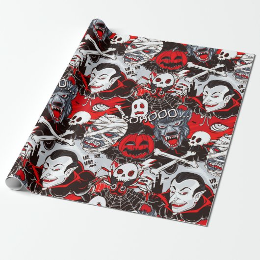 Papier Cadeau Papier d'enveloppement de matte de nuit Vampires,  (Déroulé)