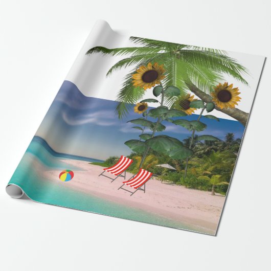 Papier Cadeau Papier d'enveloppement de matte de Sunflower Beach (Déroulé)