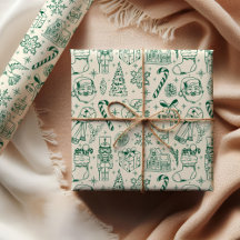 Papier d'enveloppement de Noël à Doodle Vert migno