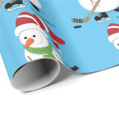 Papier Cadeau Papier d'enveloppement de Noël de Hockey Snowman (Coin rond)