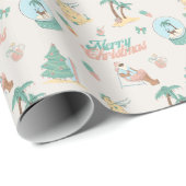 Papier Cadeau Papier d'enveloppement de Noël de plage (Coin rond)