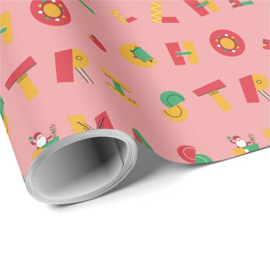 Papier Cadeau Papier d'enveloppement de Noël festif | Rose (Coin rond)