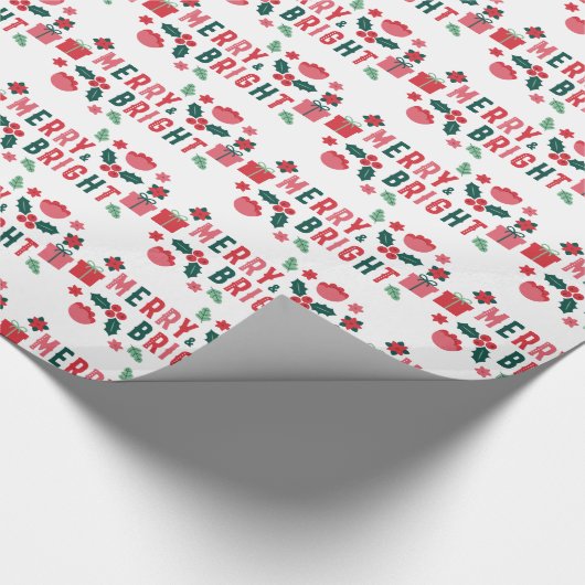 Papier Cadeau Papier d'enveloppement de Noël joyeux et brillant (Coin)