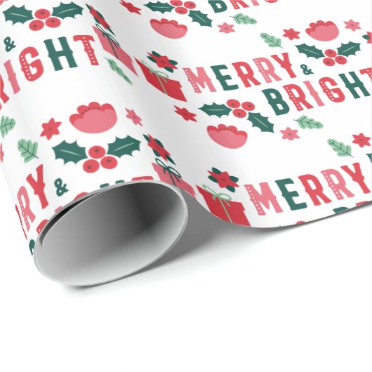 Papier Cadeau Papier d'enveloppement de Noël joyeux et brillant (Coin rond)