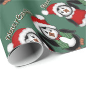 Papier Cadeau Papier d'enveloppement de Noël Joyeux Vert Pingoui (Coin rond)