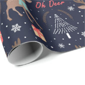 Papier Cadeau Papier d'enveloppement de Noël Oh Deer Cute (Coin rond)