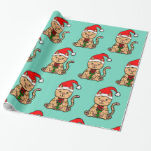 Papier d'enveloppement de Noël père Noël Cat