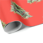 Papier Cadeau Papier d'enveloppement de Noël, Pine Tree rouge No (Coin rond)