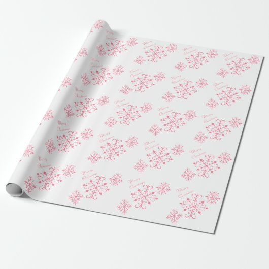 Papier Cadeau Papier d'enveloppement de Noël Pink Snowflakes (Déroulé)