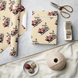 Papier Cadeau Papier d'enveloppement de Noël Retro Père Noël