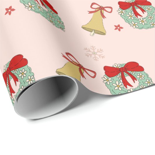 Papier Cadeau Papier d'enveloppement de Noël rose Festive (Coin rond)