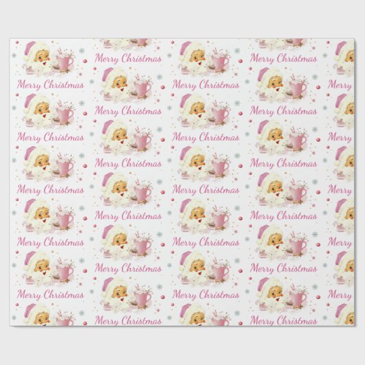 Papier Cadeau Papier d'enveloppement de Noël rose Père Noël (Plat)