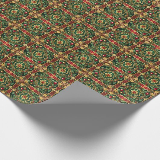 Papier Cadeau Papier d'enveloppement de Noël Rouge Vert Or (Coin)