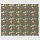 Papier Cadeau Papier d'enveloppement de Noël vert foncé Retro Pè (Plat)