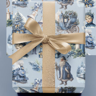 Papier Cadeau Papier d'enveloppement de Noël victorien bleu fonc