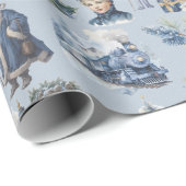 Papier Cadeau Papier d'enveloppement de Noël victorien bleu fonc (Coin rond)