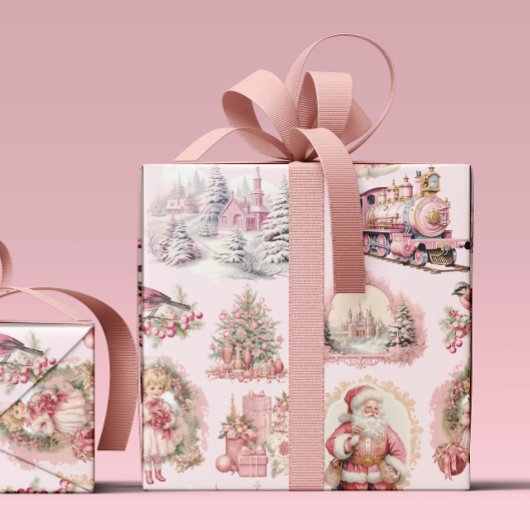 Papier Cadeau Papier d'enveloppement de Noël victorien rose anti