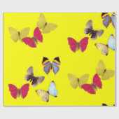 Papier Cadeau Papier d'enveloppement de papillons rose jaune (Plat)