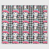 Papier Cadeau Papier d'enveloppement de pingouin rose plaqué noi (Plat)
