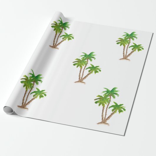 Papier Cadeau Papier d'enveloppement de plage de Palm Tree aquar (Déroulé)