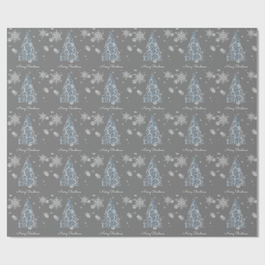 Papier Cadeau Papier d'enveloppement de sapin bleu et de flocons (Plat)