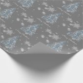 Papier Cadeau Papier d'enveloppement de sapin bleu et de flocons (Coin)