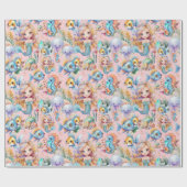 Papier Cadeau Papier d'enveloppement de sirène rose mignonne (Plat)