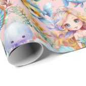 Papier Cadeau Papier d'enveloppement de sirène rose mignonne (Coin rond)