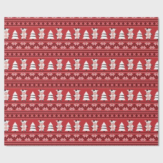 Papier Cadeau Papier d'enveloppement de vache de Noël mignon (Plat)