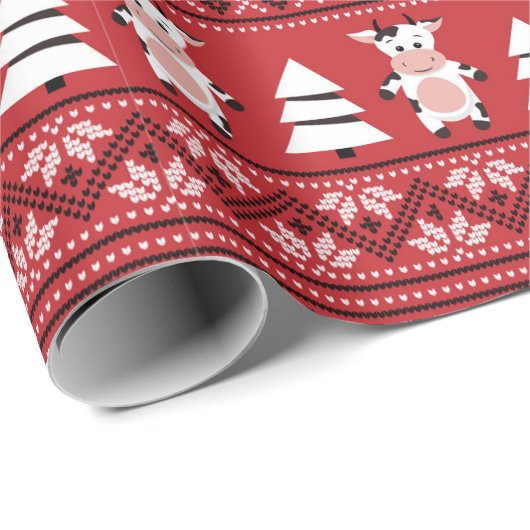 Papier Cadeau Papier d'enveloppement de vache de Noël mignon (Coin rond)