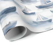 Papier Cadeau Papier d'enveloppement des bateaux aquarelles (Coin rond)
