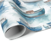 Papier Cadeau Papier d'enveloppement des bateaux aquarelles (Coin rond)