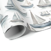 Papier Cadeau Papier d'enveloppement des bateaux aquarelles (Coin rond)