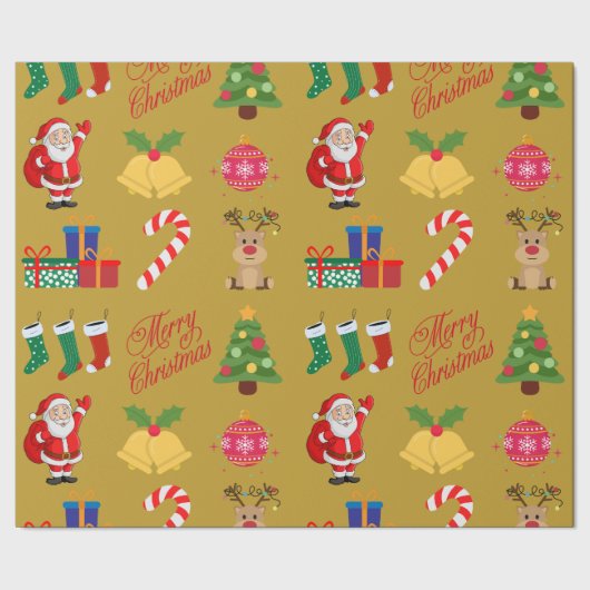 Papier Cadeau Papier d'enveloppement d'icônes de Noël dorées (Couture)